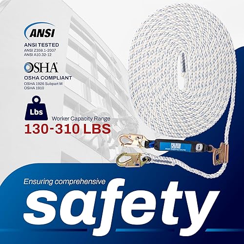 Miniatura 3 de Ensamble de Línea de Vida Vertical Palmer Safety - Arnés de Cuerda de 25 Pies de Seguridad con Agarre de Cuerda - Kit de Protección contra Caídas