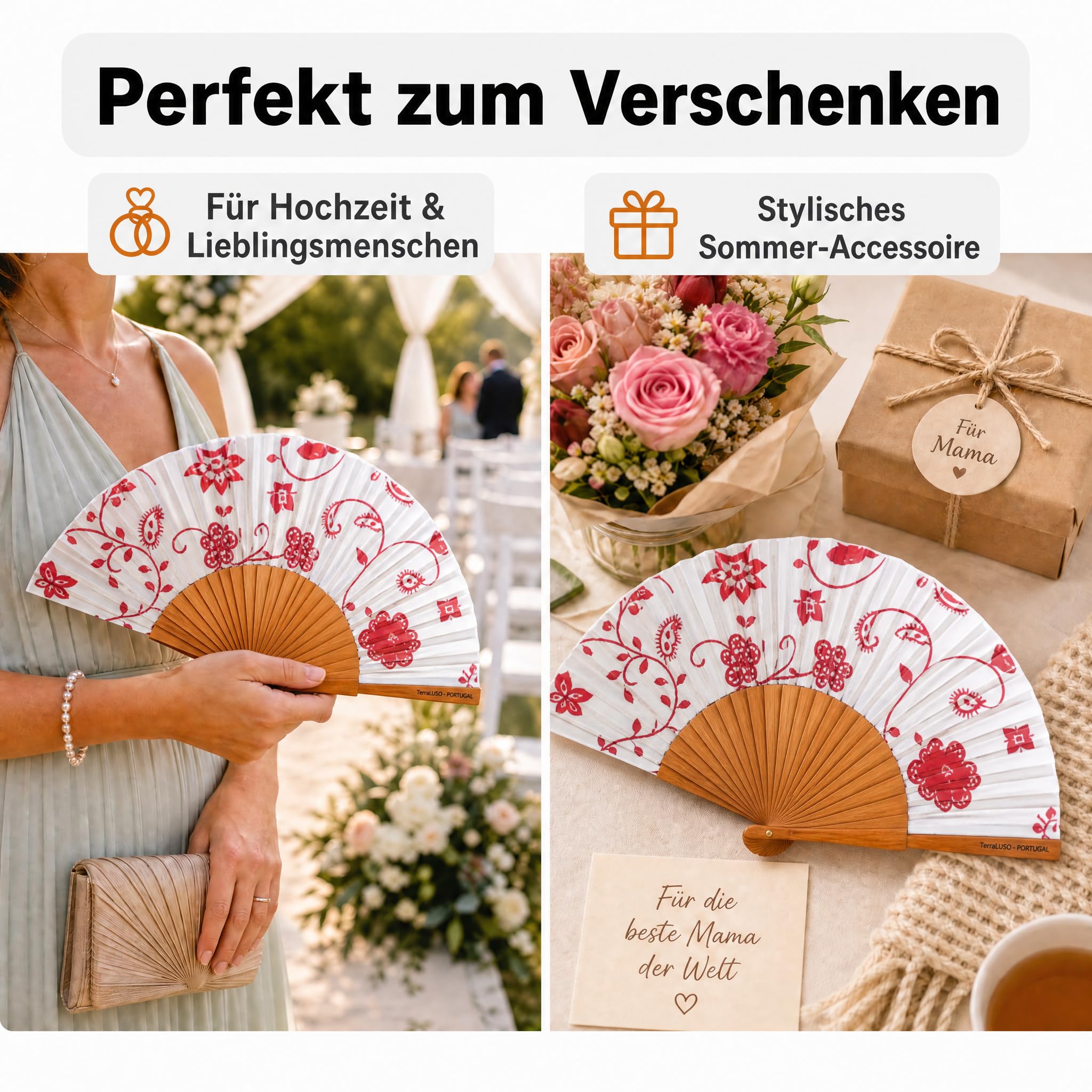 LK Trend & Style Handfächer aus poliertem Birnbaumholz, faltbarer Klappfächer für unterwegs, leises Wedeln, ca. 43 x 23 cm, 24 Streben, ca. 66 g, bunte Motivdrucke für Hochzeit, Büro, Festival