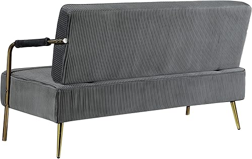 Miniatura 5 de Muebles tapizados modernos de 56 pulgadas, 2 plazas, sofá biplaza con patas y reposabrazos de metal dorado, cómodo sofá biplaza de terciopelo con 2