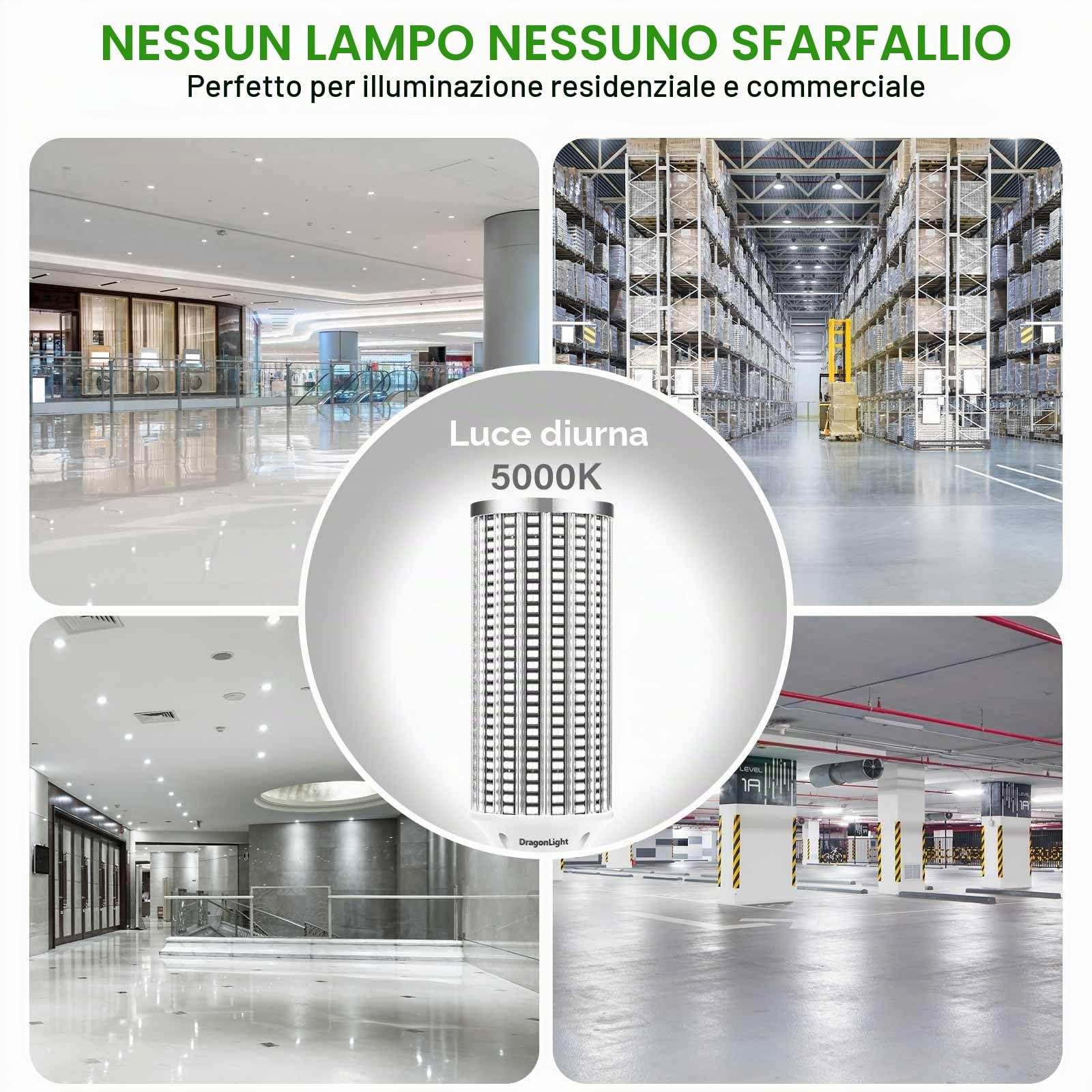 DragonLight 120W Lampadina LED Mais Super Luminosa (Sostituisce 800W) - LED Edison E27/E40-5000K Bianco Freddo 14400LM per Illuminazione Commerciale - Garage Officina Ufficio Cortile (2 Pezzi)