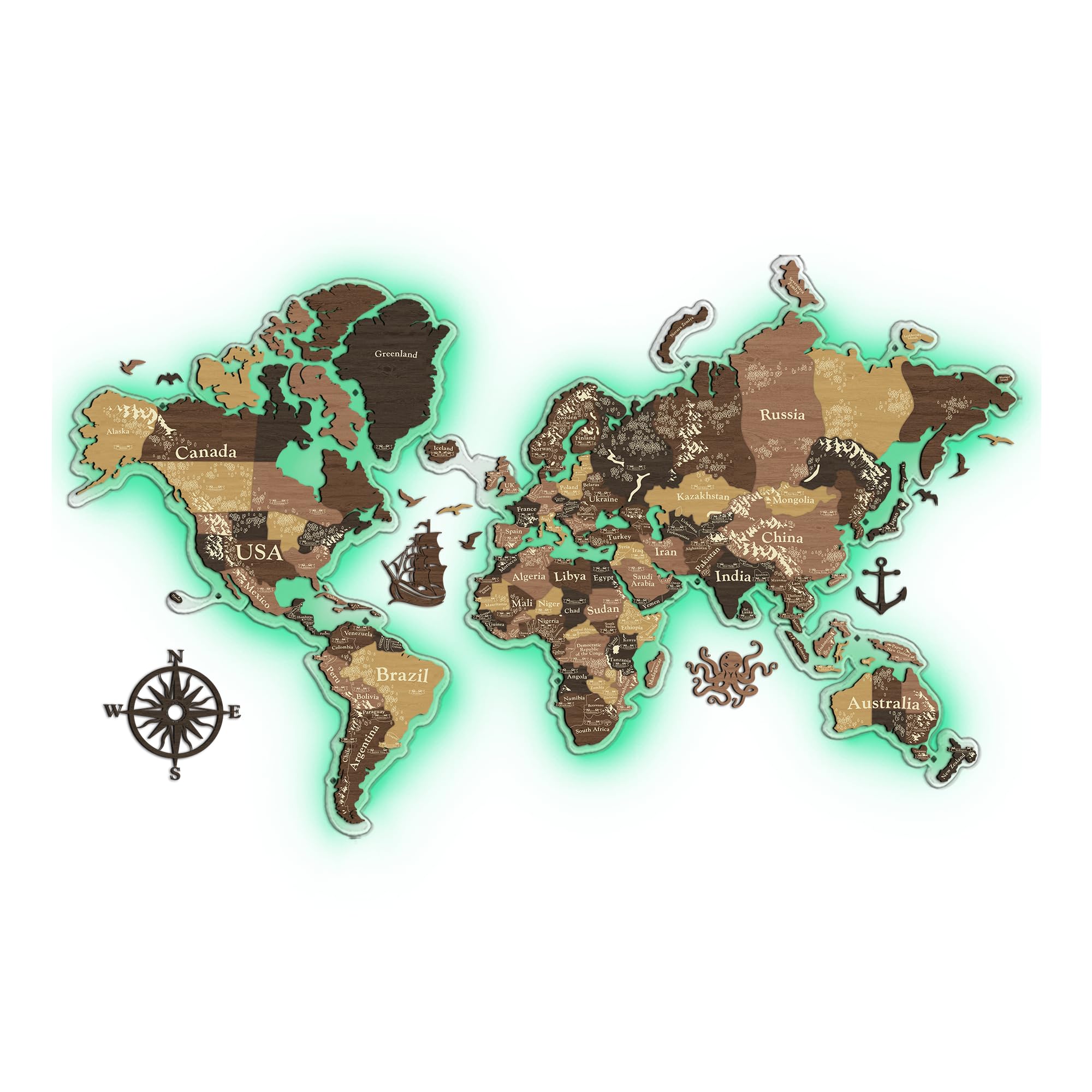 Amazon.com: JustLikeWood 118x68″ LED 3D Wooden World Map Wall Art