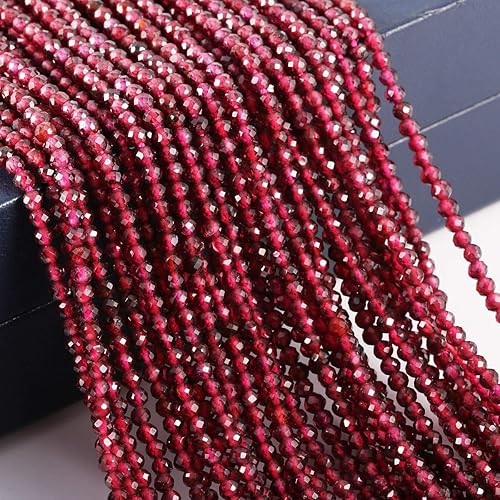Miniatura 9 de Cuentas de piedra natural granate, cuentas sueltas facetadas para hacer joyas, collares, pulseras, 2 hebras por paquete, longitud del paquete, 15