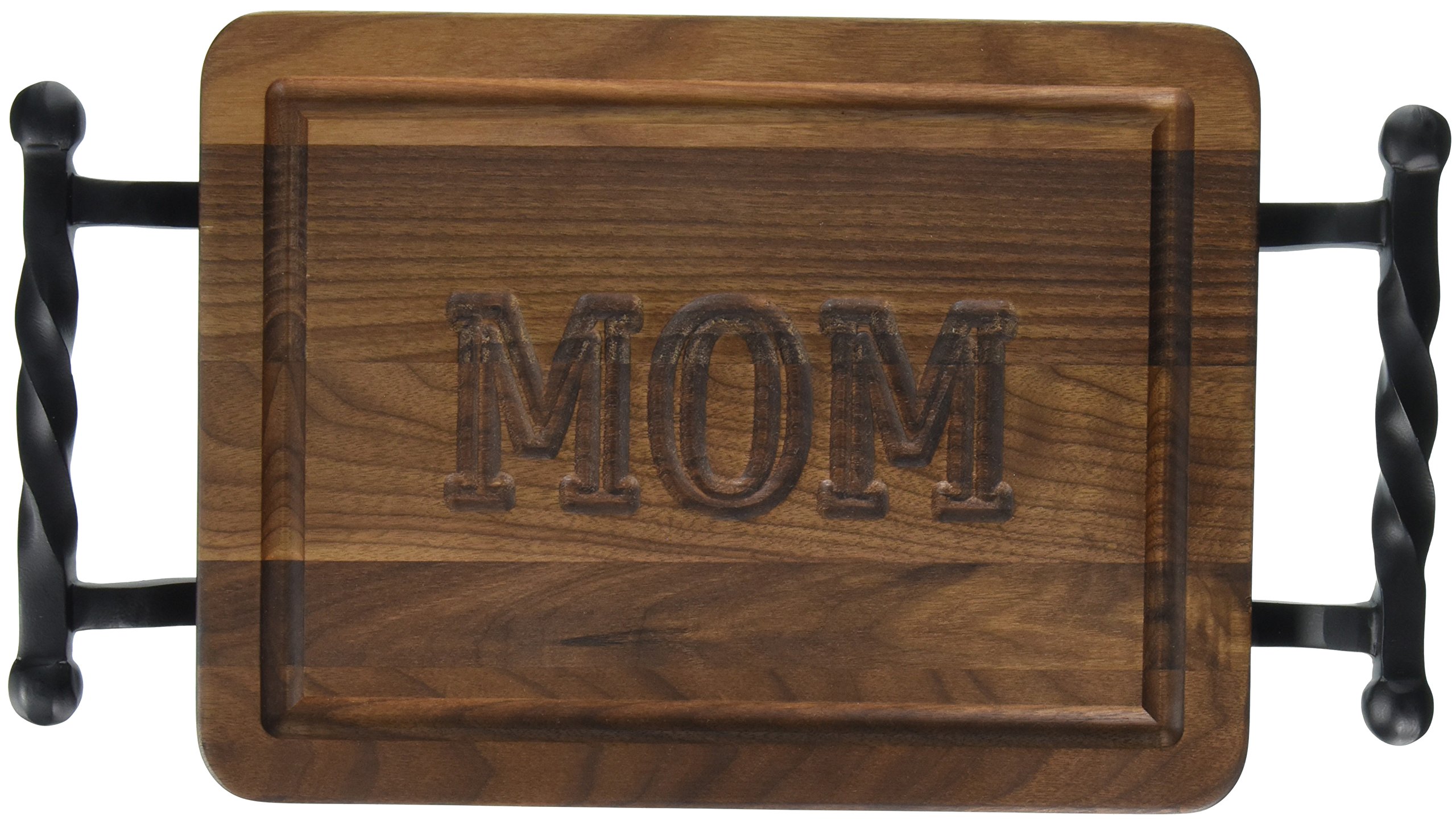 BigWood Boards W200-STWB-MOM Thick Bar/Cheese Board with Twisted Ball Handle, 9-Inch by 12-Inch by 3/4-Inch, Monogrammed"MOM", Walnut