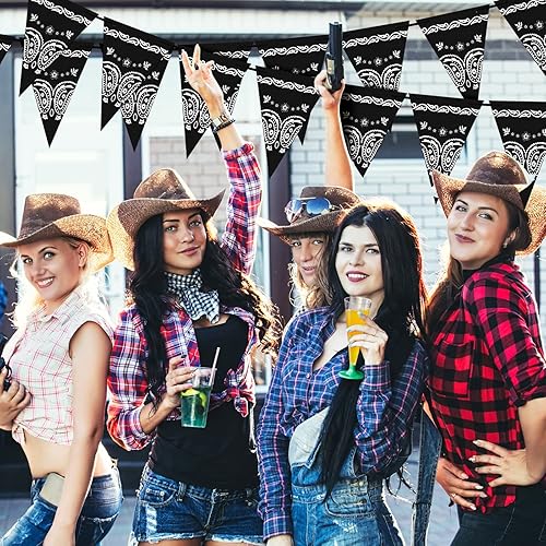 Miniatura 3 de Paquete de 5 decoraciones de fiesta de vaquero del oeste, banderines, banderines negros, banderines negros, accesorios de fiesta del salvaje oeste