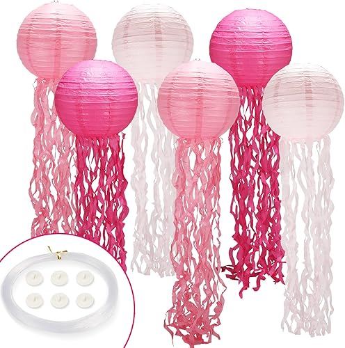 Decoraciones de cumpleaños de sirena, decoración de medusas, paquete de 6, faroles de medusas con cuerda y gancho, gelatina colgante para Bob