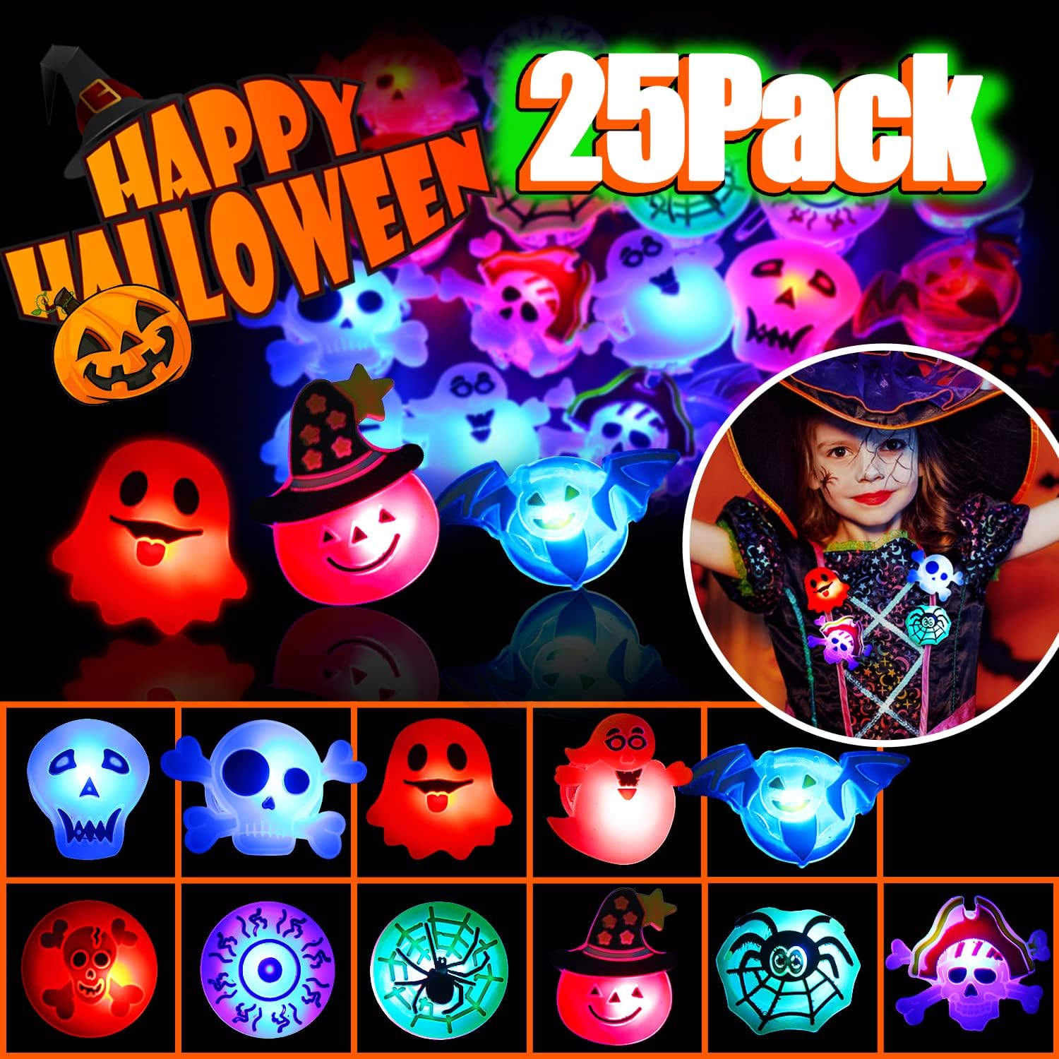 SULOLI Halloween Party Bag Fillers,25PCS Halloween Flashing Breastpin