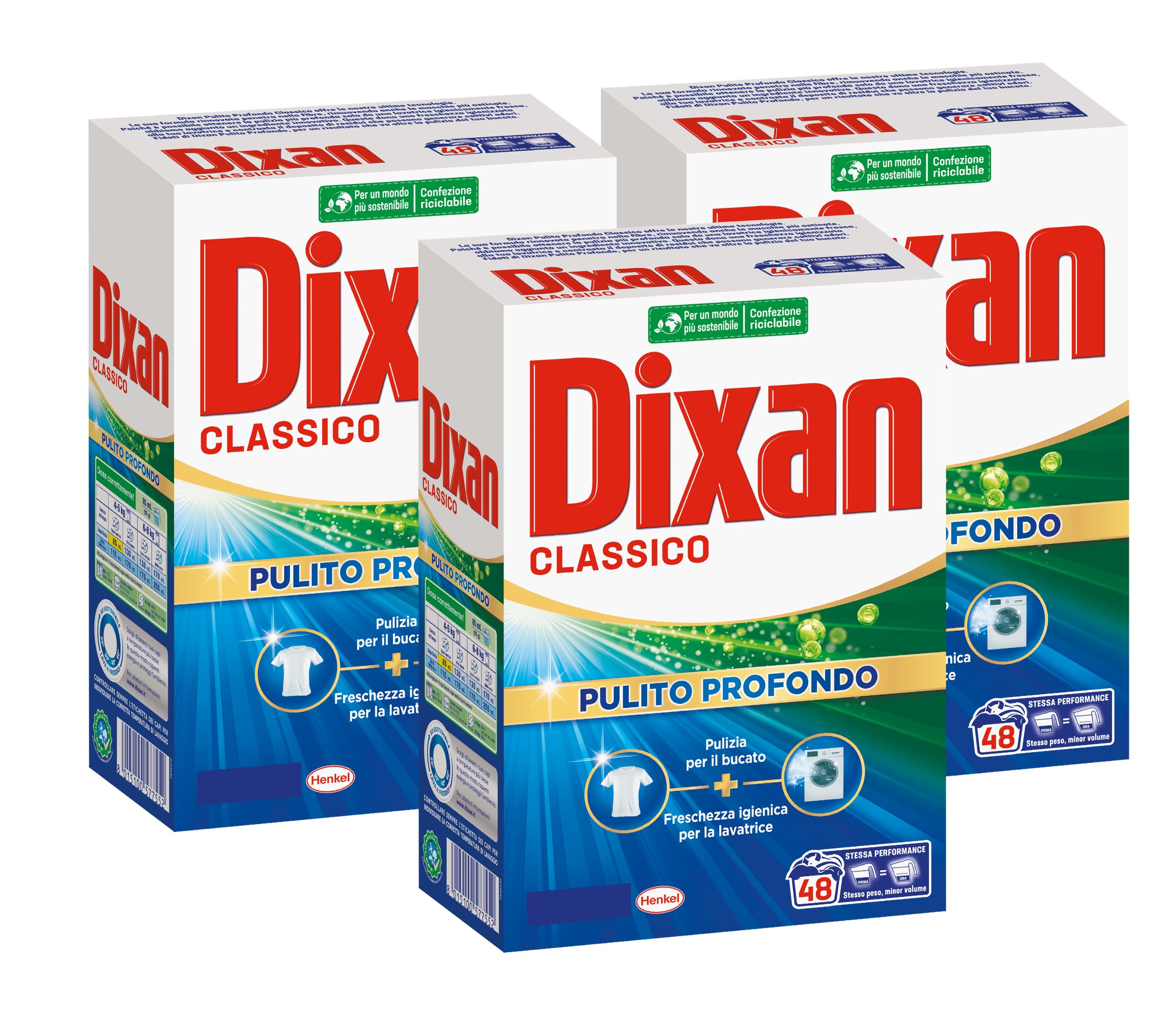Dixan Detersivo Lavatrice Polvere Classico, 3 confezioni da 48 lavaggi