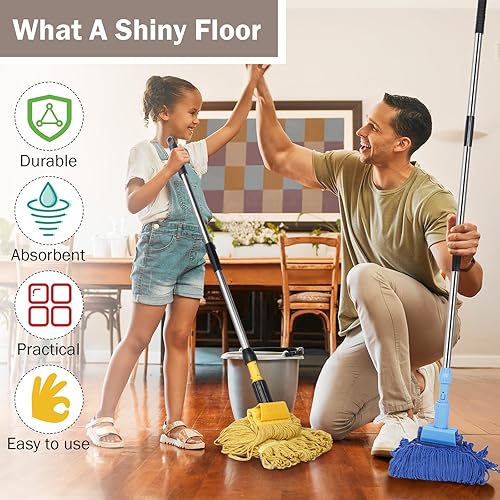 Miniatura 6 de Gejoy 3 piezas de mopas de cuerda para el hogar, fregona comercial, con extremo de bucle, trapeador húmedo, trapeador industrial, trapeador de