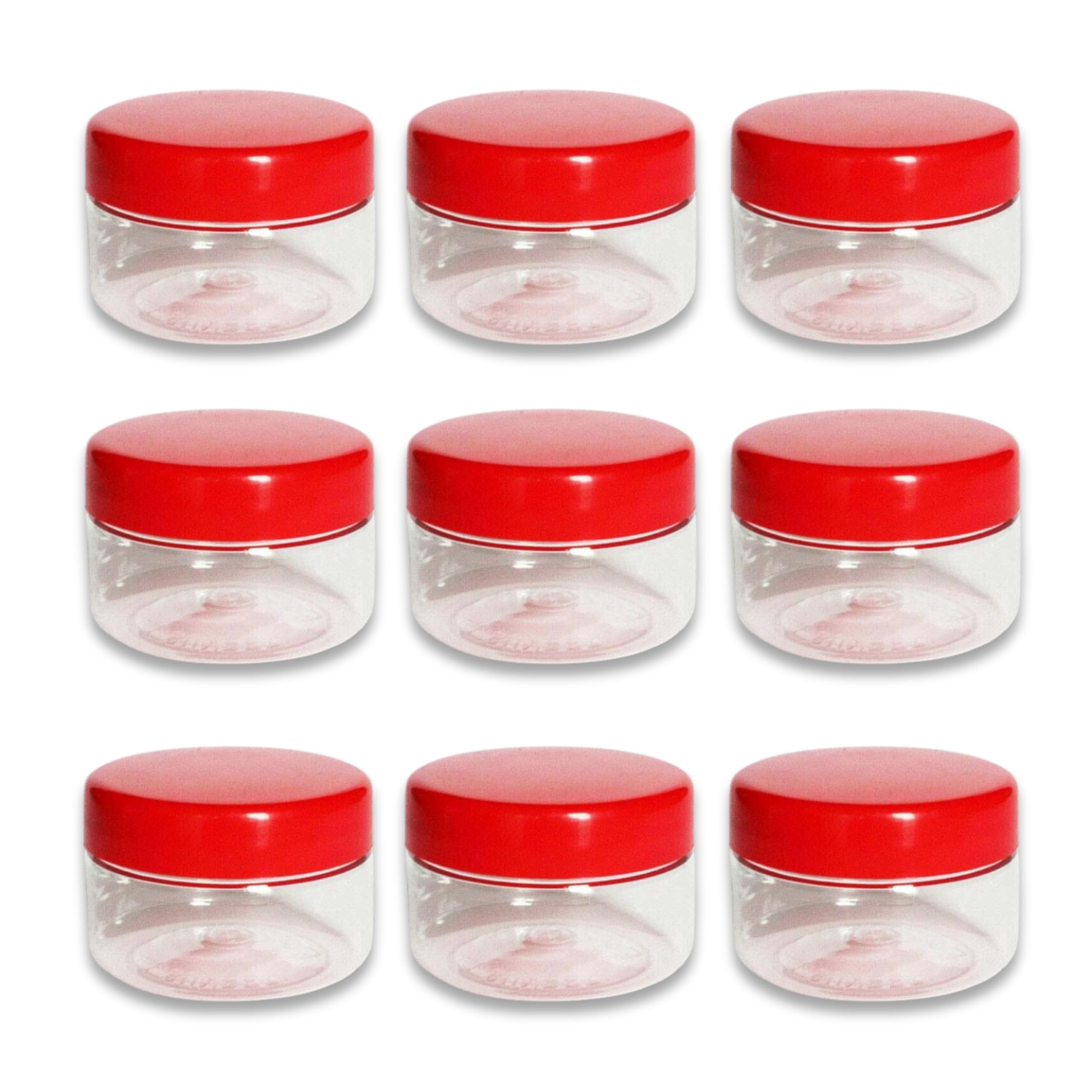 QUANTA 50ml Clear Plastic Jars (2oz) – Pack of 9 Small Airtight Screw-Top Storage Pots | BPA-Free Cosmetic Sample Jars, Spice & Herb Containers, Travel & Craft Organiser (Stackable)