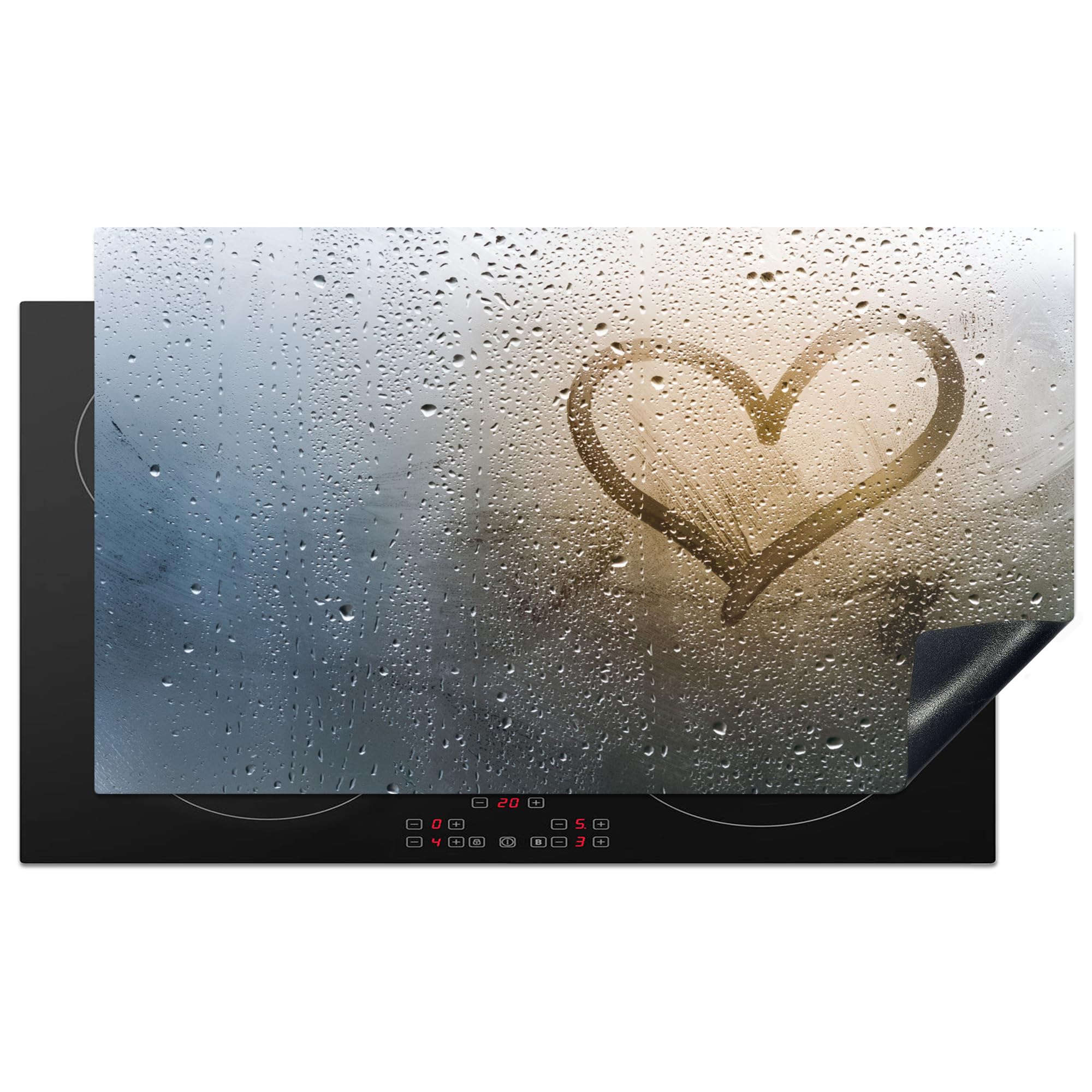 KitchenYeah© Induction Hob Protector Mat 20.5"x35.4" / 90x52 cm Cooker Top Protectors Cover Ceramic Covers Electric Hobs Vinyl Heart - Condensation - Water - 3D