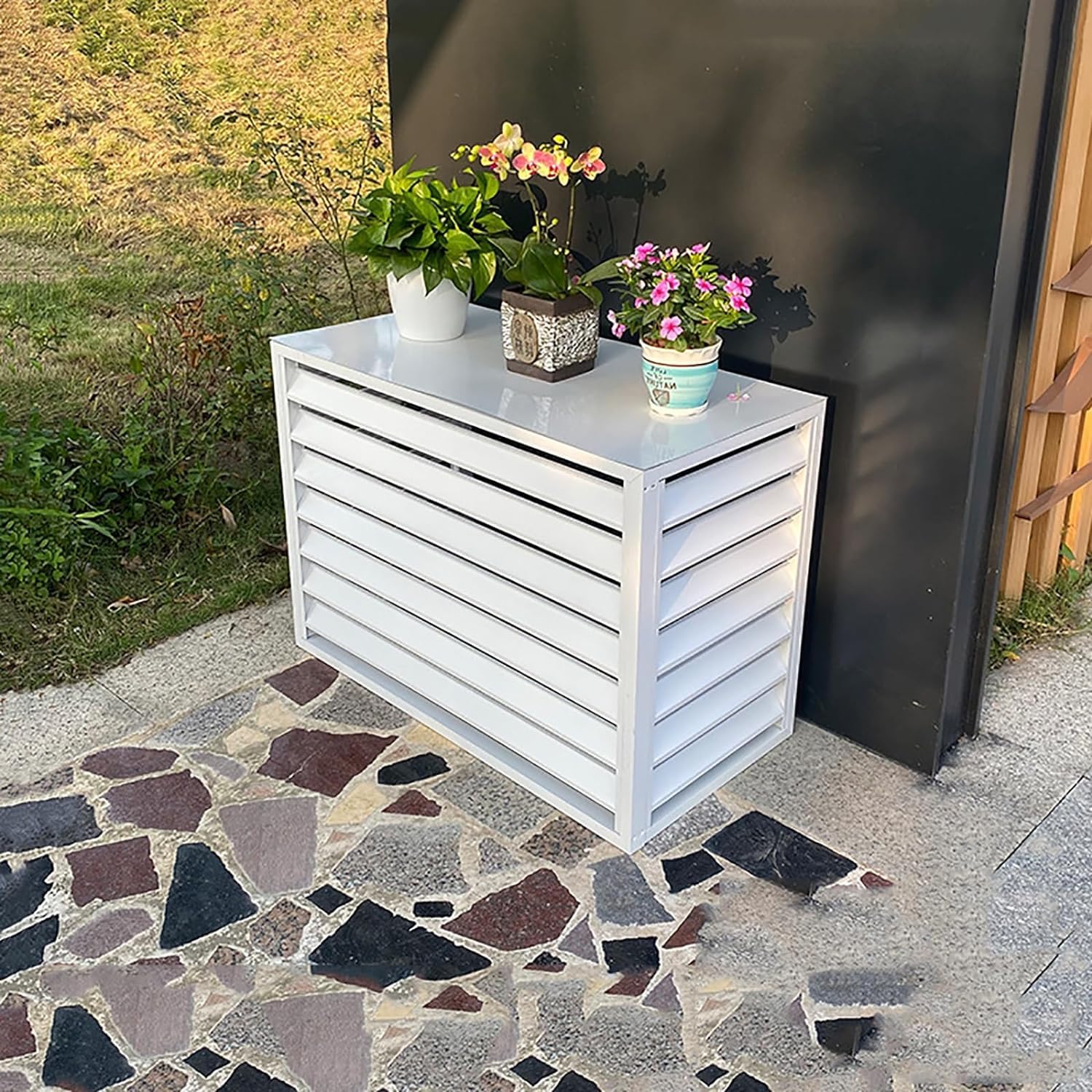 QYMYOZ Outdoor Air Conditioner Cover - All-Weather Aluminum, Freestanding Enclosure for Central AC Units & Garbage, Durable Protection for Outdoor Use