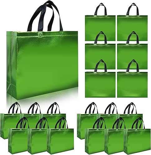 Miniatura 8 de cabzymx 15 bolsas de regalo reutilizables brillantes, bolsas medianas de regalo de Navidad para niños, Navidad, boda, Pascua, vacaciones, fiesta,