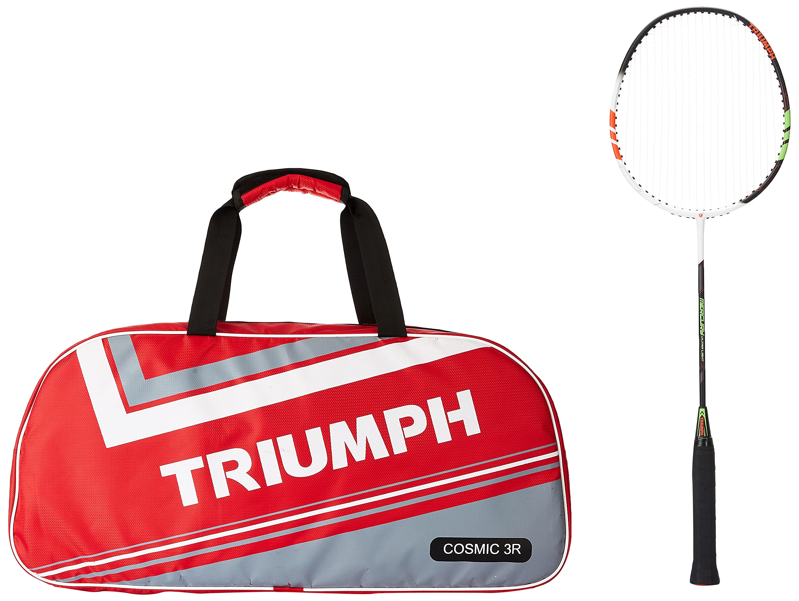 Triumph Mercury Graphite Hotmelt Light Weight Strung Badminton Racket with Cosmic-3R Single Compartment Badminton Bag Red/Grey-image-32