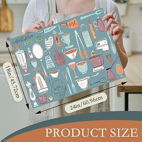 Miniatura 2 de Juego de utensilios de cocina de 18 x 24 pulgadas, tapete de secado de platos para encimera de cocina, microfibra ultra absorbente, cafetera, bar,