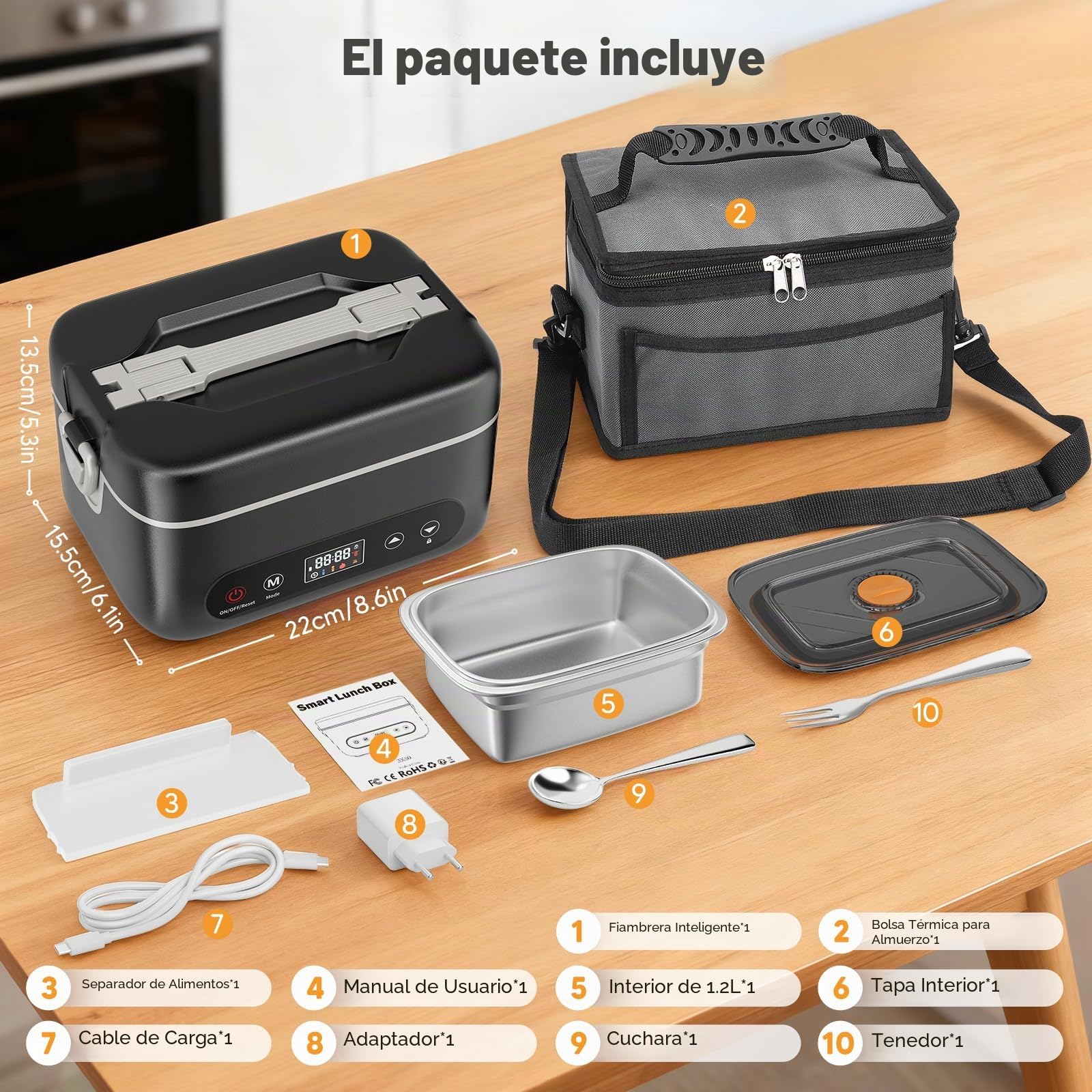 Fiambrera eléctrica con batería, 16.000 mAh, con función de calefacción, 1,2 L, con temperatura ajustable, modo de mantenimiento del calor y retardo de inicio de 12 horas para oficina, viajes y