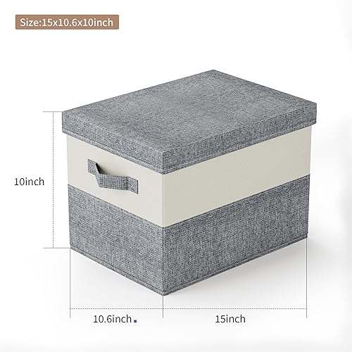 Miniatura 2 de Contenedores de almacenamiento grandes de tela con tapas, paquete de 3 unidades, plegables, organizadores de armario de lino y almacenamiento,