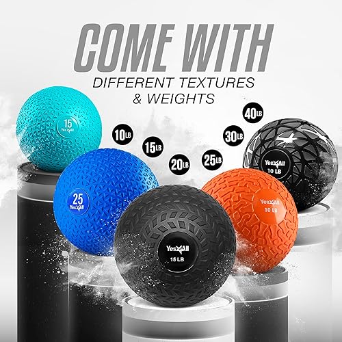Miniatura 10 de Yes4All Slam Ball, pelota medicinal de 10 a 40 libras, bolas de PVC duraderas con peso dinámico para entrenamiento y fortalecimiento del núcleo