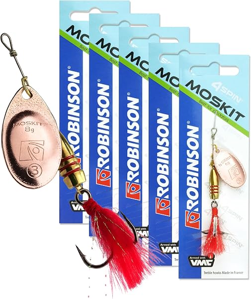 ROBINSON Spinner Angelköder 5er Set mit intensiven Vibrationen & breitem Spinnerblatt - VMC-Drillingshaken & Reizfaden – Kunstköder für Hecht, Barsch & Forelle - 1