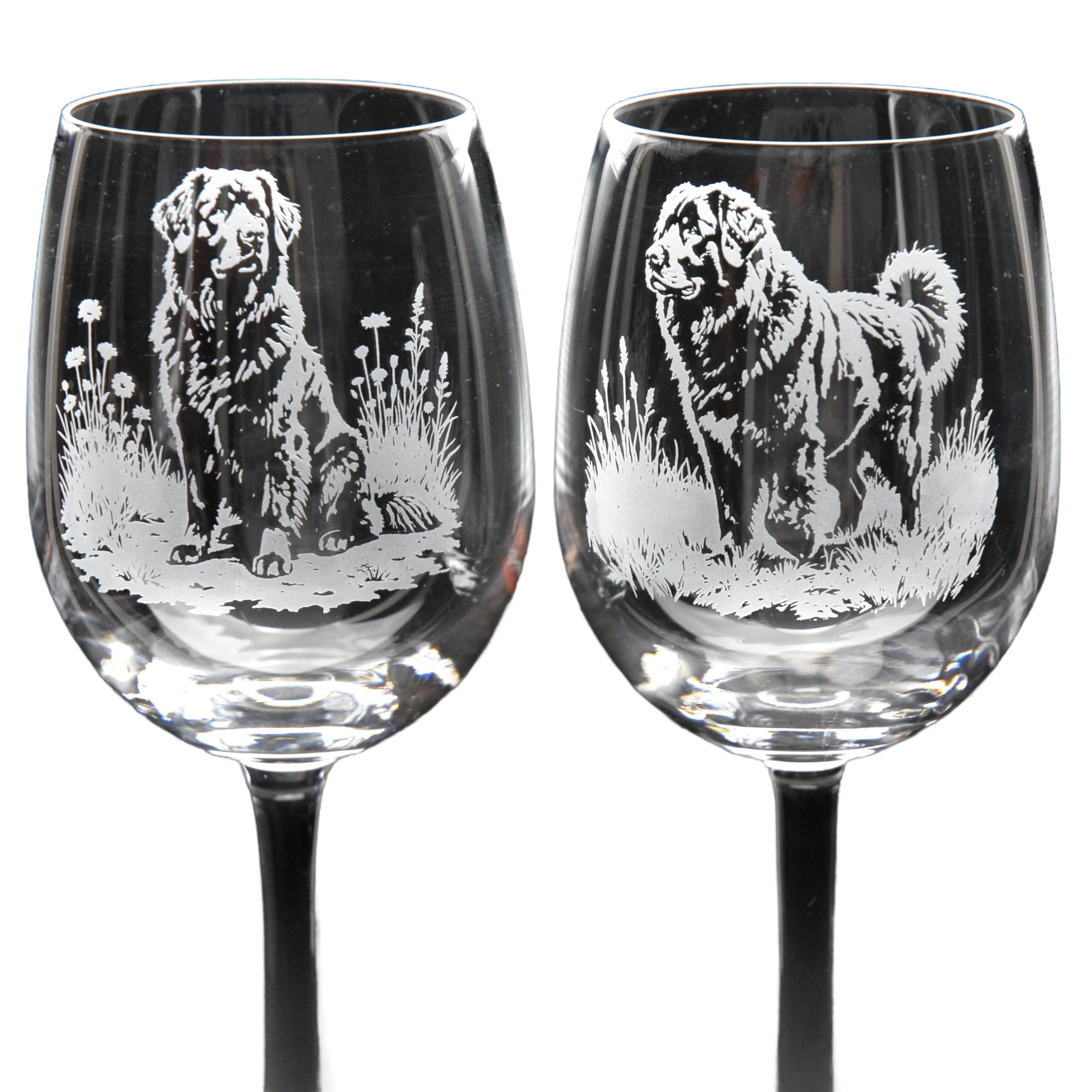 GLYPTIC Glass Art Newfoundland Dog Placement Hand Etched/Engraved Crystal Wine Glass — image 1