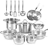 Juego de utensilios de cocina de acero inoxidable profesional Duxtop para inducción, 19 piezas, fondo pesado con tecnología de unión por impacto 1