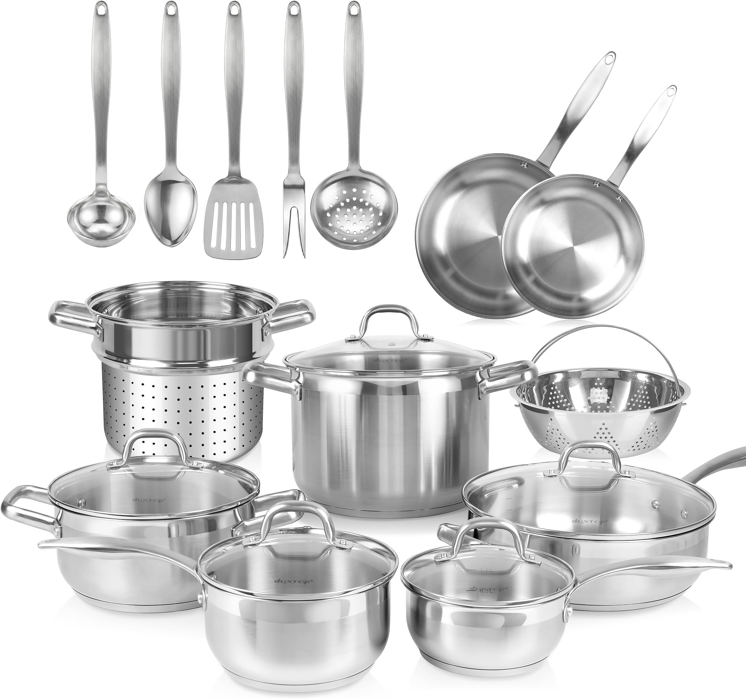 Professional Stainless Steel Induction Cookware Set, 19PC Kitchen Pots and Pans Set, Heavy Bottom with Impact-bonded Technology