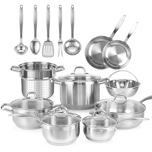 Duxtop Professional Stainless Steel Induction Cookware Set, 19PC Kitchen Pots and Pans Set, Heavy Bottom with Impact-bonded Technology