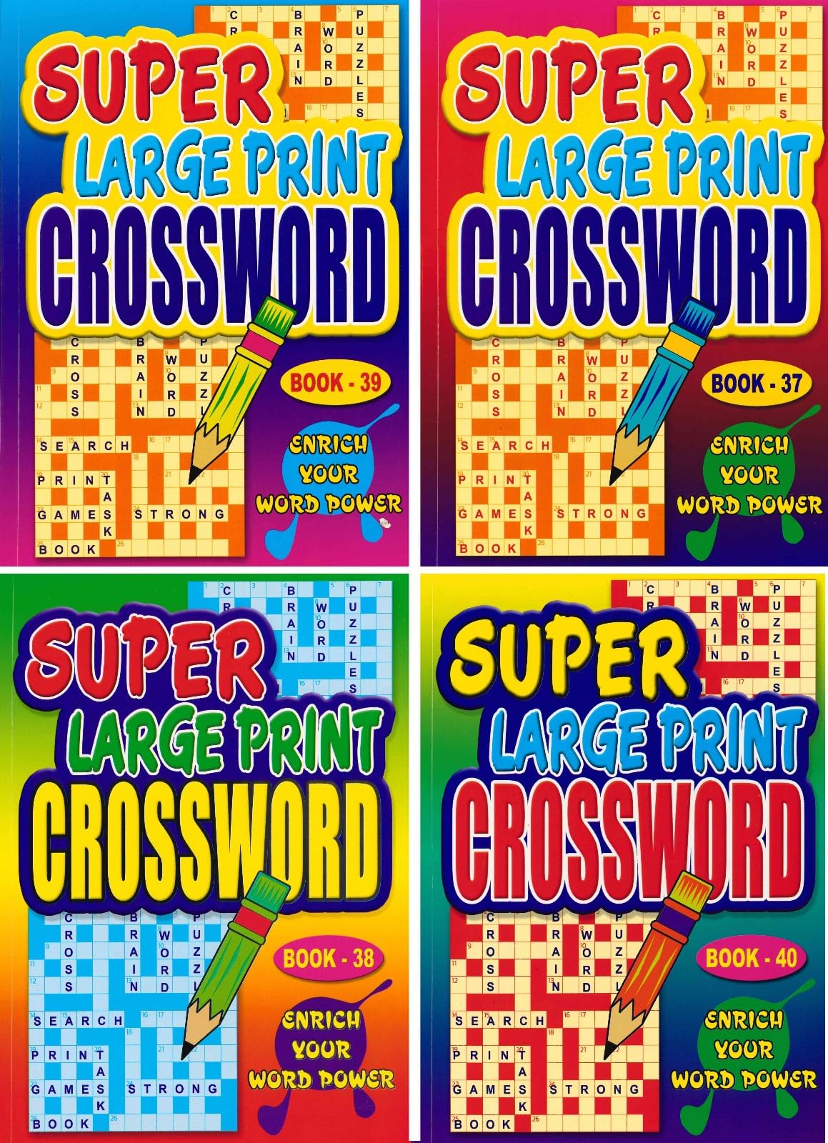 4 Pack A4 Super Large Print Crossword Puzzle Books – 272 Crosswords (68 Per Book) Adult Brain Training Word Games for Seniors Travel & Home