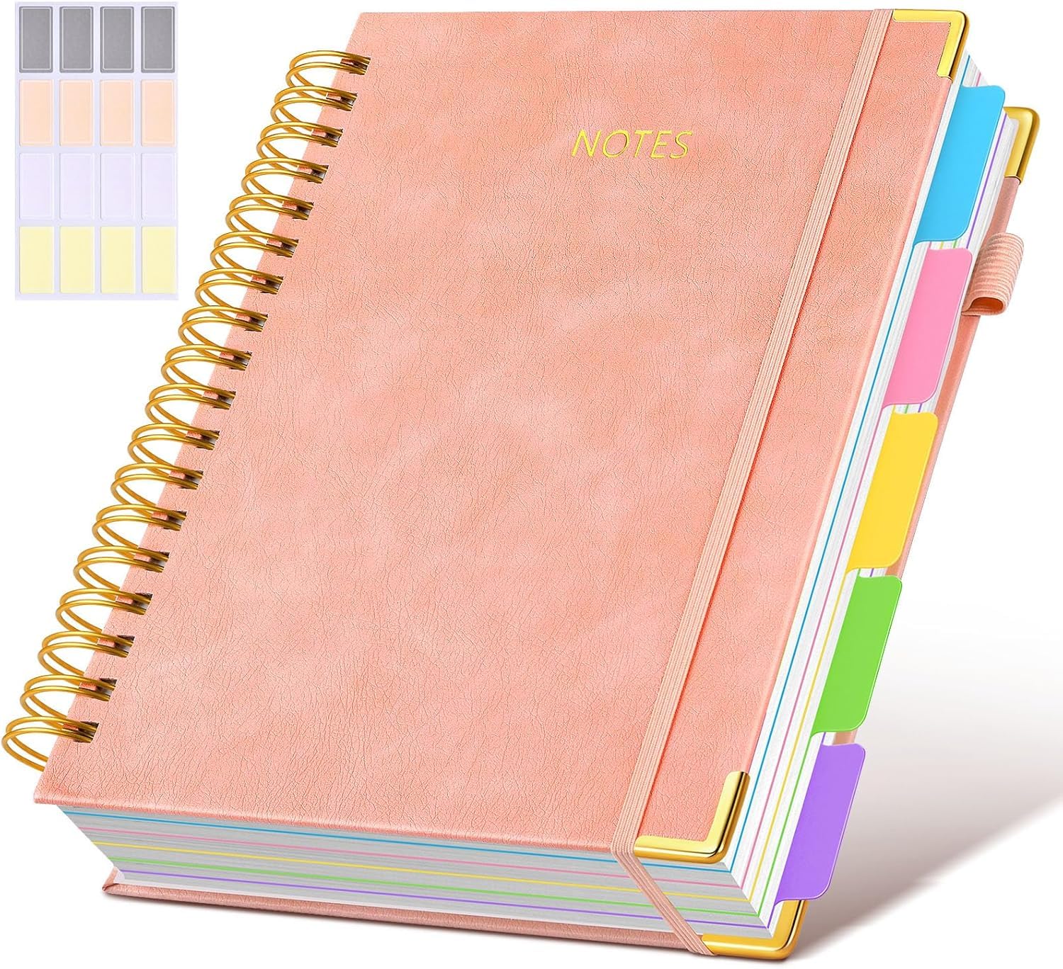 Hardcover Spiral Notebook Journal with Removable Dividers Tabs, 300 Pages Leather 5 Subject Notebook College Ruled, B5 Notebooks for Work School Note taking, Lined Journal for Women