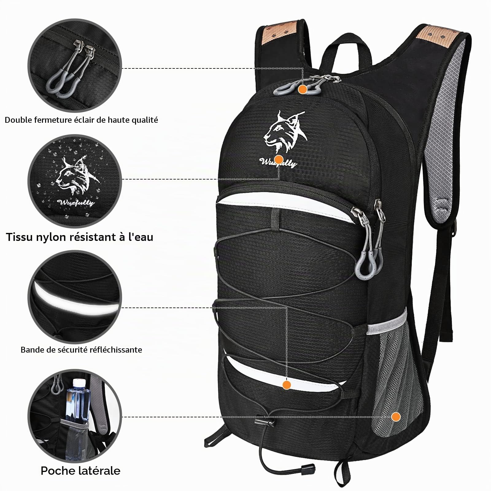 Unisexe Sac à dos de Cyclisme Léger et Imperméable pour Bicyclette Randonnée,25 l,Noir