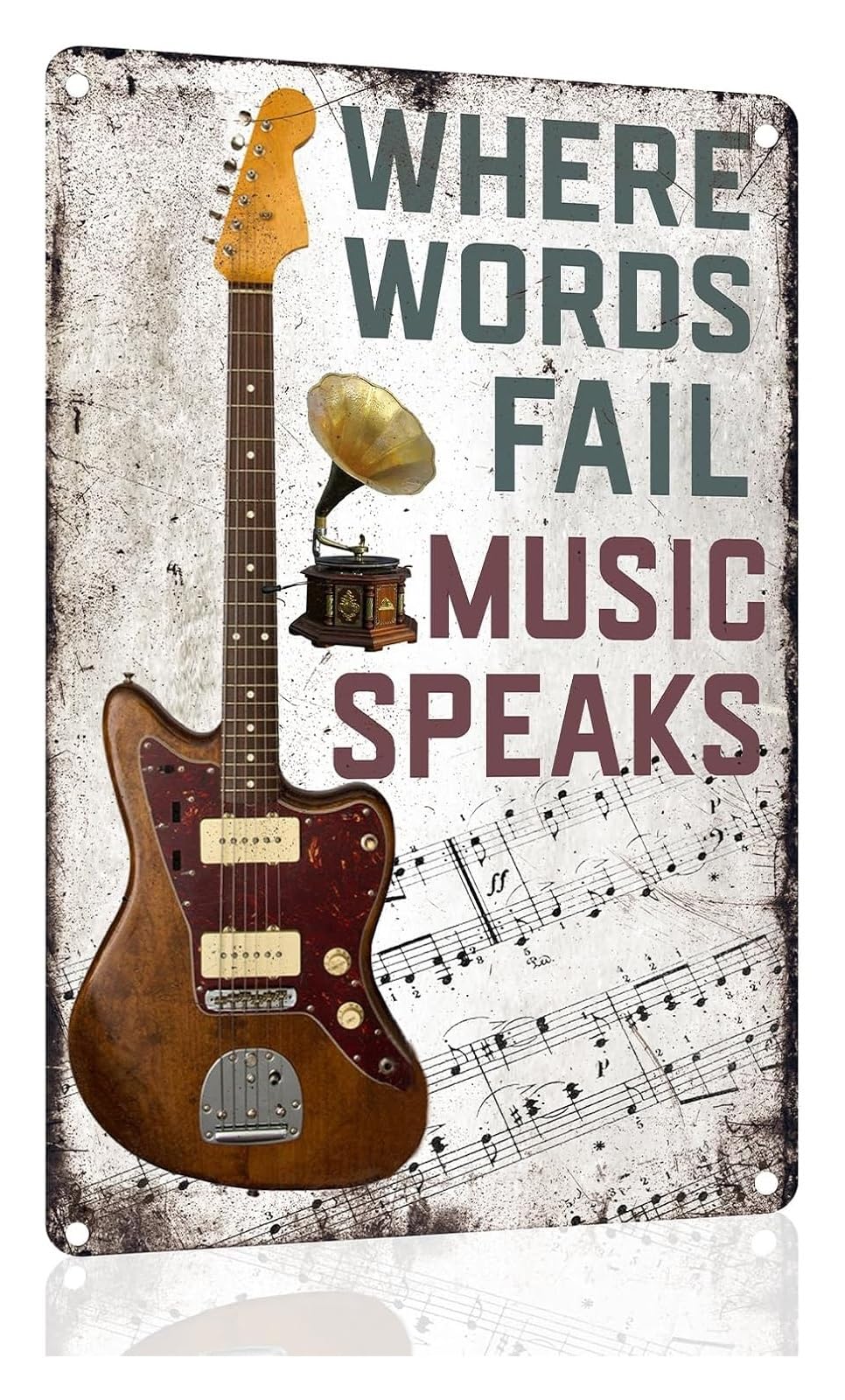 EKFBQBGW Vintage Music Lover Sign Metal Tin Sign Guitar and Music Speaks Quote for Bar Cafe and Listening Room 8 X 12 inch