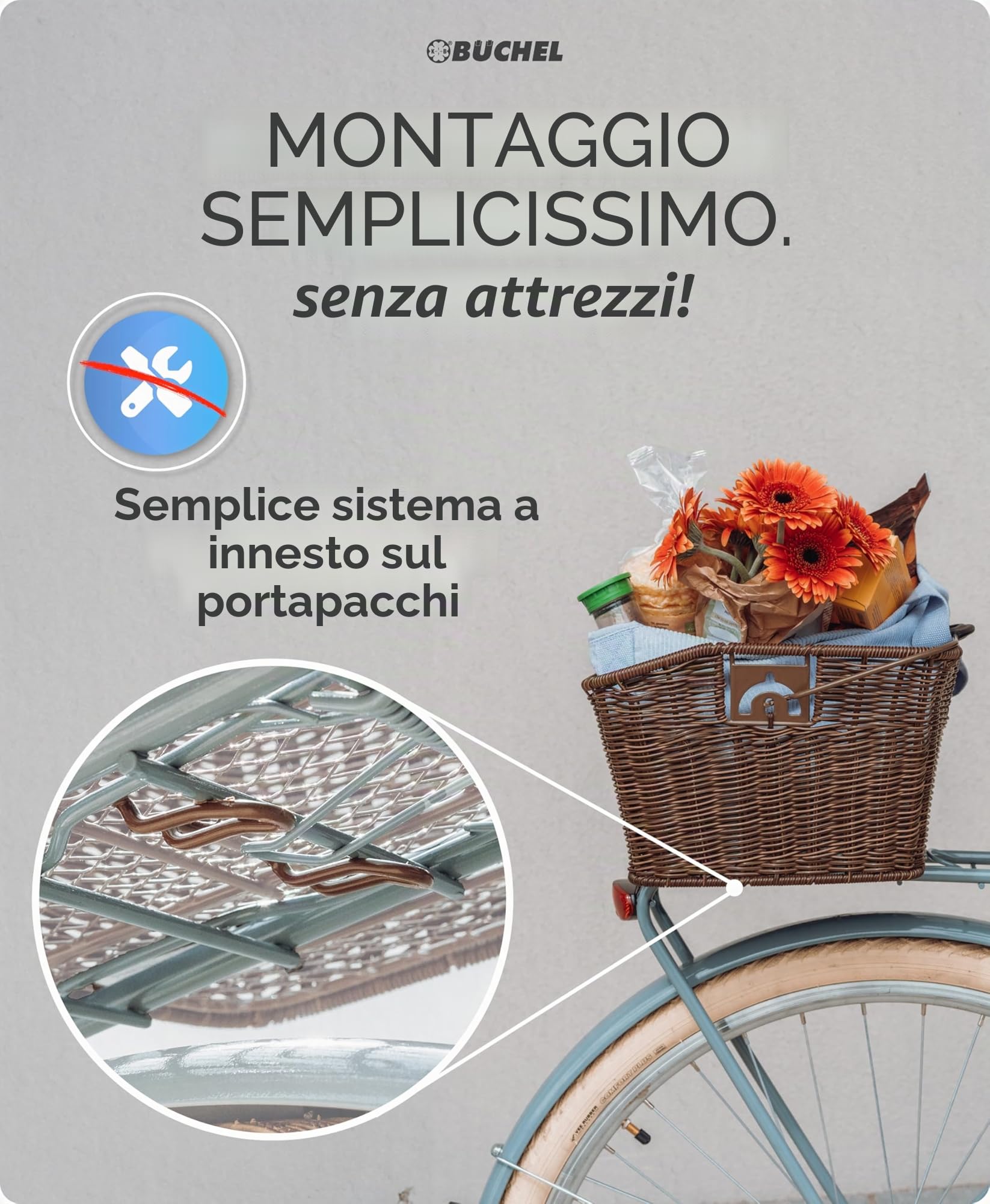 Büchel, Cestino Portapacchi per la Bicicletta, in pregiato polirattan, di Colore Marrone, 40504180