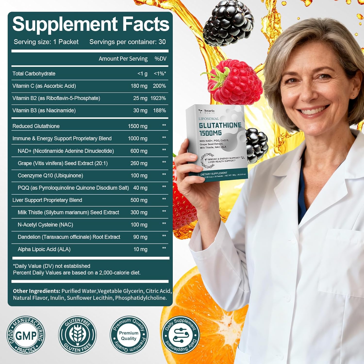 1500mg Liposomal Glutathione Supplement, 12-in-1 Ultra High Absorption Liquid Glutathione with NAD+, CoQ10, NAC & Alpha Lipoic Acid - Supports Natural Detoxification, Immune System & Antioxidant - Image 6