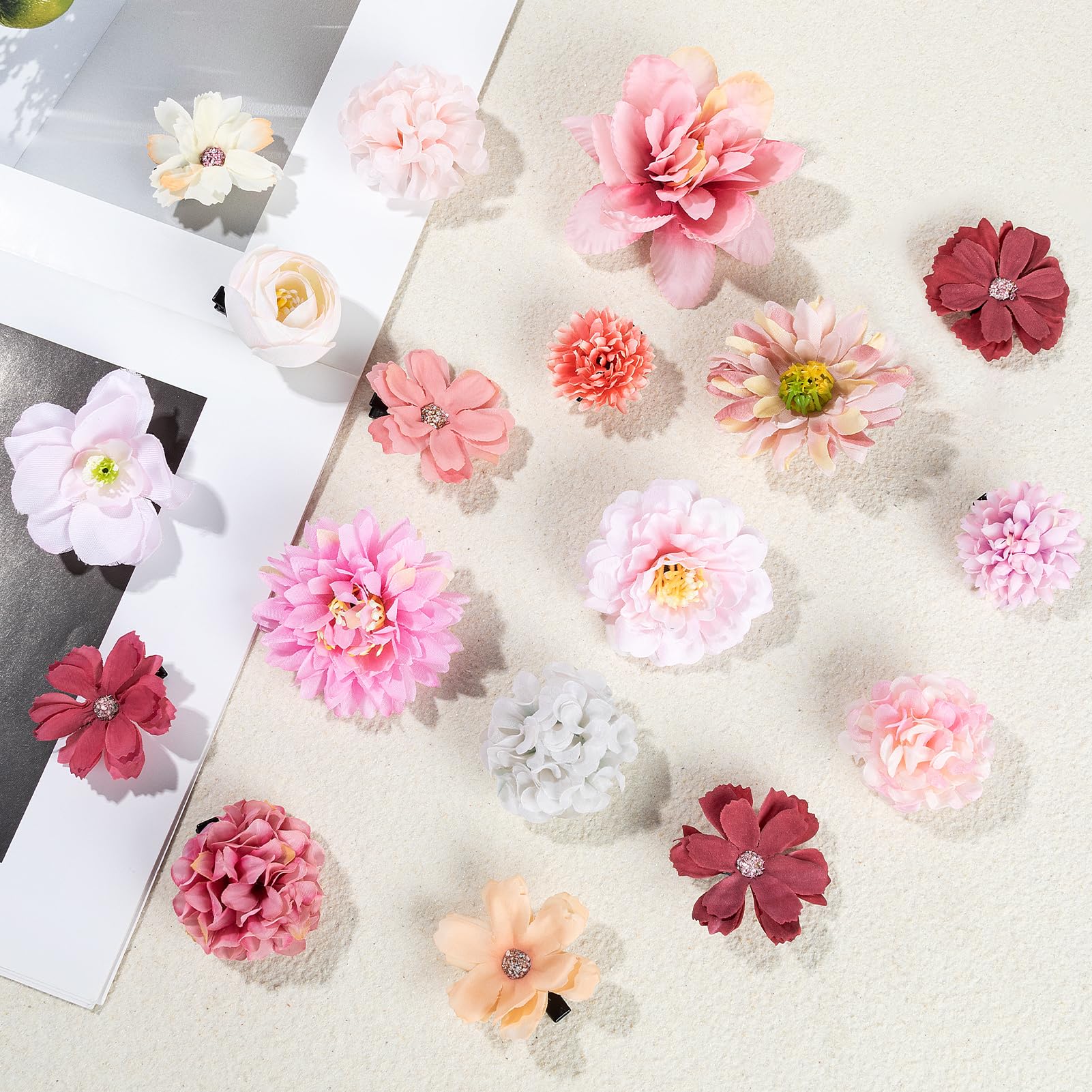 Kiiwah 18 Pezzi Mollette Fiori per Capelli per Donne e Ragazze, Fermaglio Fiore Seta Mollette Fiori Artificiali per Capelli Fiore Boho per Sposa Festa Spiaggia Nozze Estate