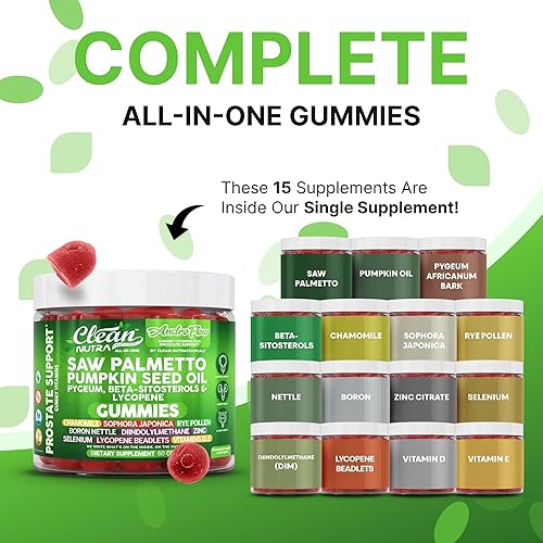 Miniatura 2 de Clean Nutra Saw Palmetto - Gomitas de licopeno con aceite de semilla de calabaza de Pygeum Beta-Sitosterols  60 unidades  Suplemento gomoso a base