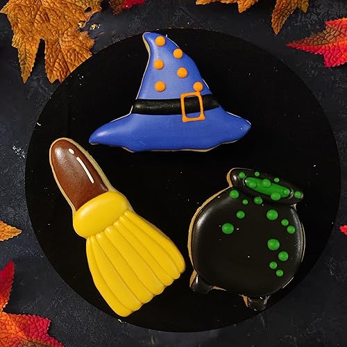 Miniatura 2 de Juego de cortadores de galletas de Halloween, 3 piezas de cortador de galletas de acero inoxidable, moldes para hornear, olla de bruja, sombrero de