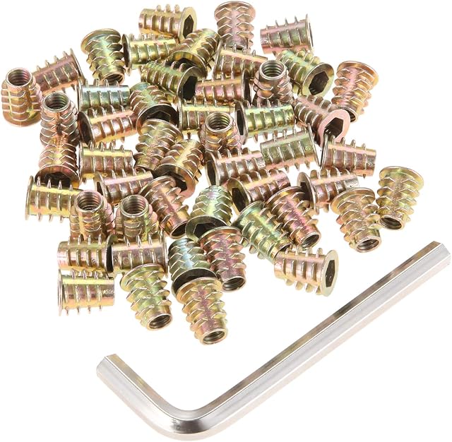 M6*15MM Hex Socket Screw-in Nuts Hex Drive Nut Wood Insert Nuts Threaded Insert NutsZinc Plated Carbon Steel Furniture 50Pcs