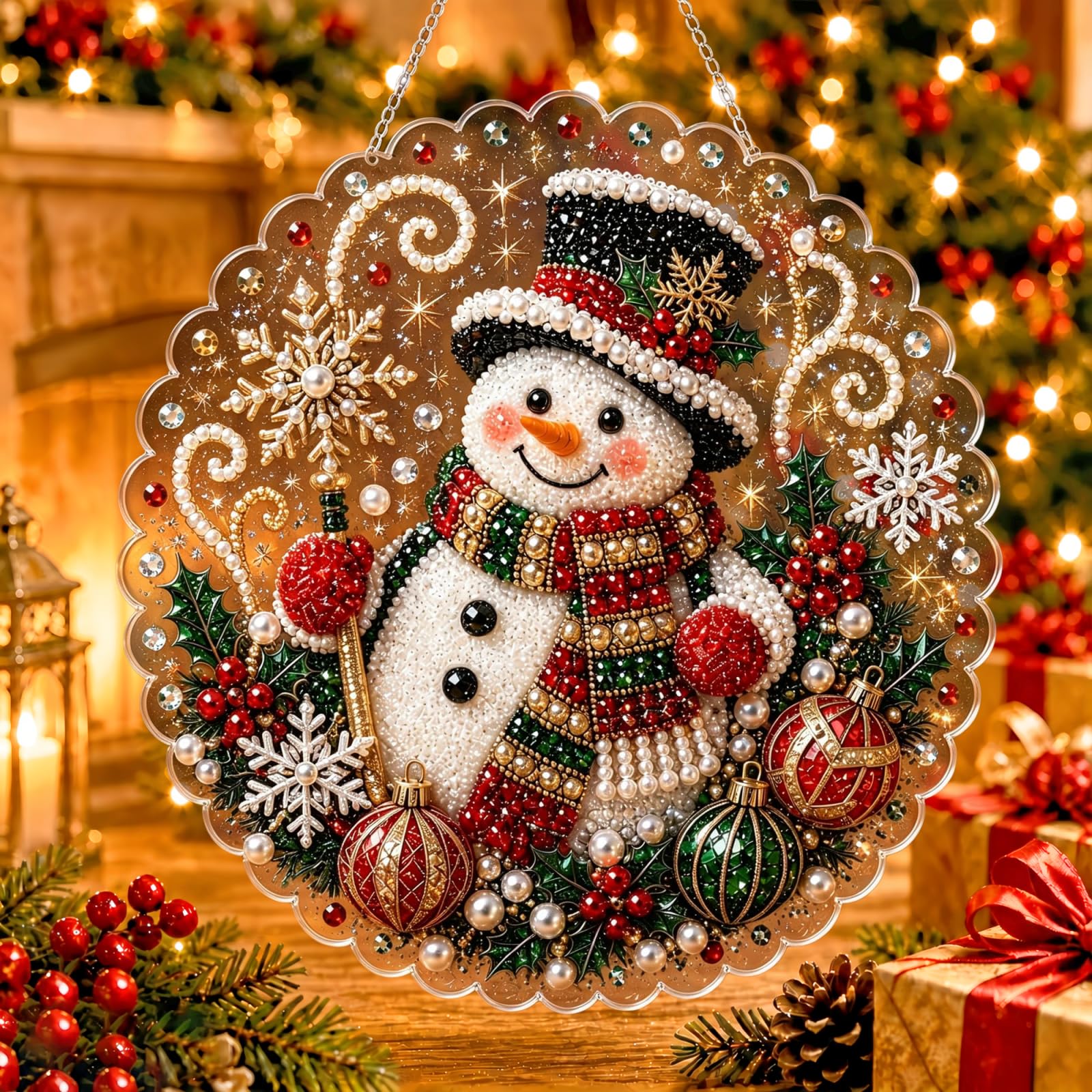 Christmas Pearl Diamond Painting Suncatcher Kit, DIY Acrylic Hanging Decor