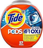 Tide Ultra OXI 4-in-1 Laundry Pods, 57 Ct - Powerful Stain Remover with Built-in Pre-Treater, HE Compatible