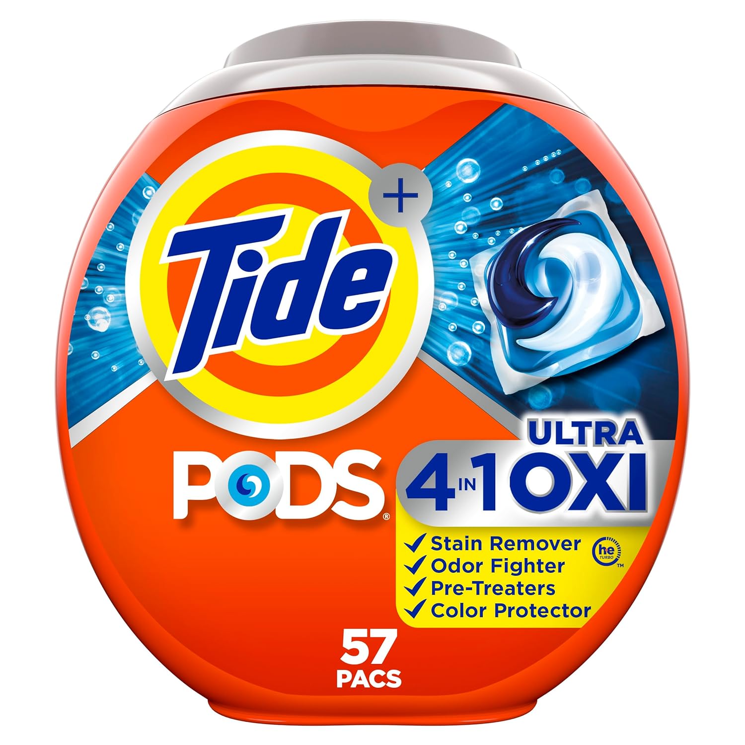 Tide 4-n-1 Ultra Oxi PODS Laundry Detergent Pacs 57 Count HE Compatible Built in Pre-treater for Stains