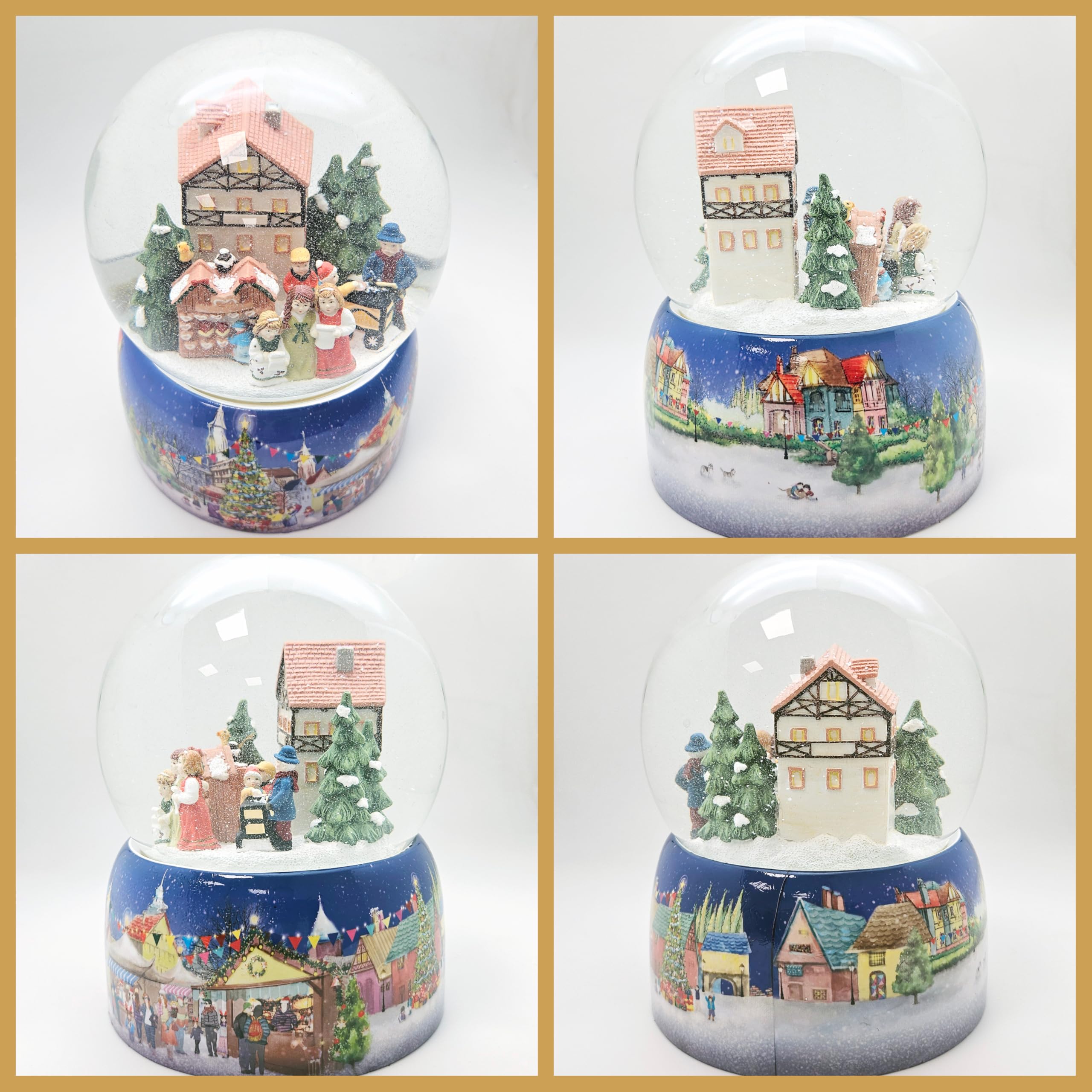 Schneekugel Weihnachten Spieluhr | Mega Schneekugel Nostalgischer Weihnachtsmarkt | mit Musik Winter Wonderland | H:20 cm B: 15 cm | Schüttelkugel | 20065