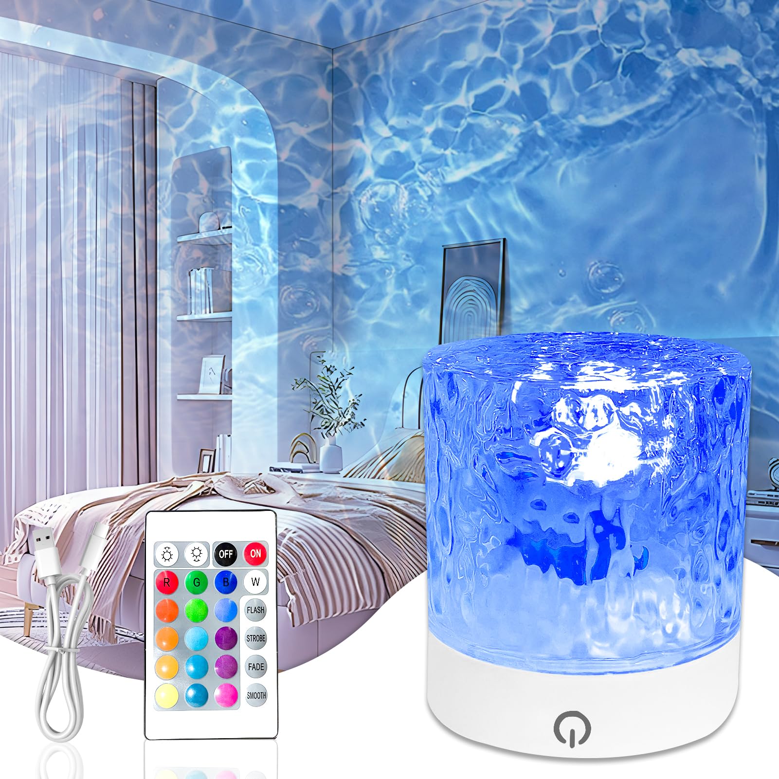 TaimeiMao Lux Ocean Lampe,Wasserwellen Lamp 16 Farbe mit USB,Polarlicht Lampe Aufladbar,Ocean Lamp mit Fernbedienung,Wasserwellenlampe Ozean,Rotierendes Nachtlicht Sternenhimmel Projektor Zimmer Deko