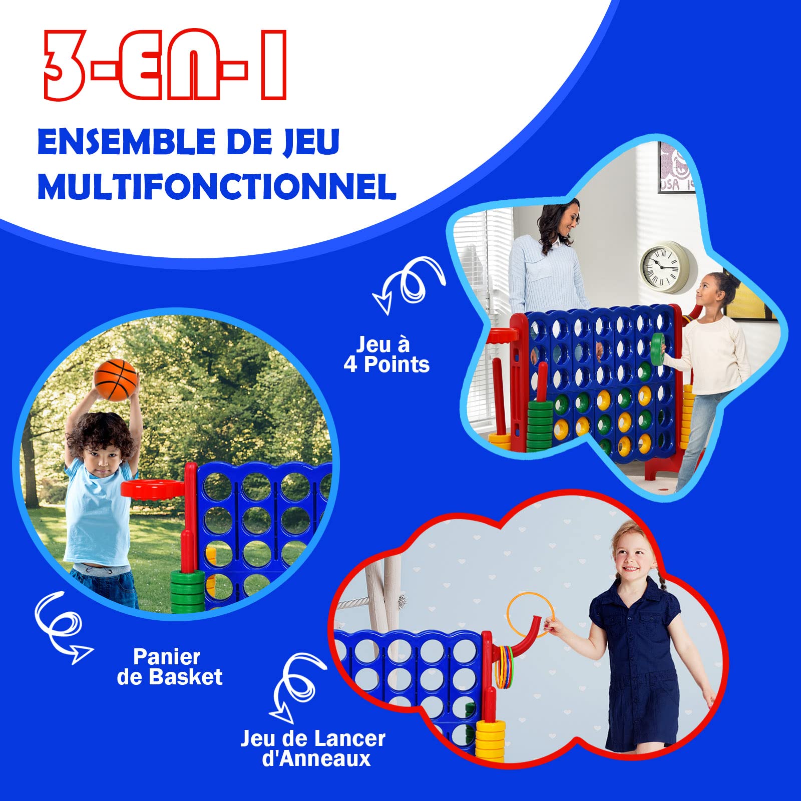 DREAMADE Puissance 4 Géant pour Enfants sur Pied 84 x 33 x 79 CM avec 42 Anneaux, Levier de Réinitialisation du Jeu, Jeu de Société pour Réunions de Famille,Maternelle,Camping (Rouge)