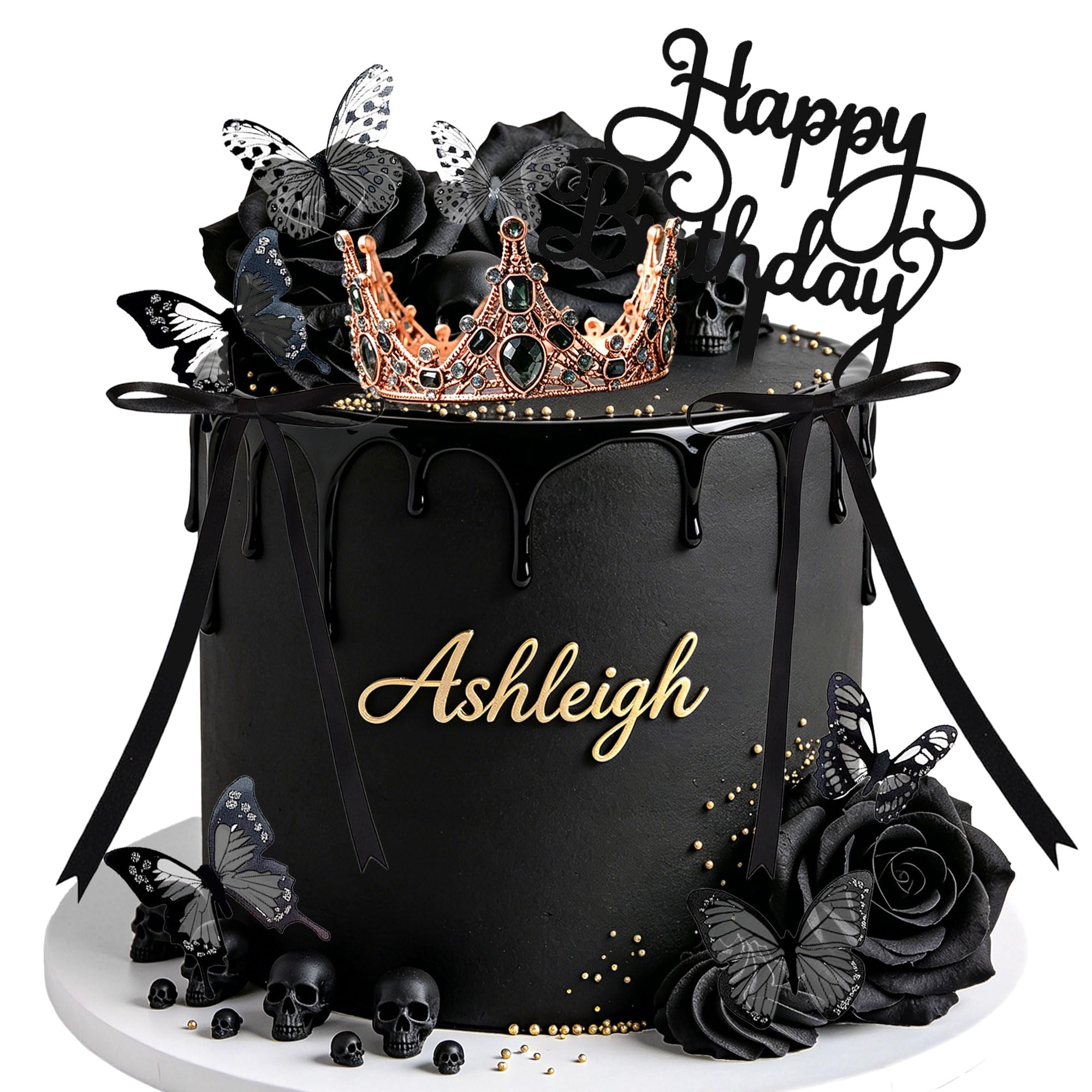 Gothic Birthday Cake Decorations Bows Butterfly Black Rose Cake Topper Butterfly Coquette Cake Toppers for Goth Birthday Party Supplies