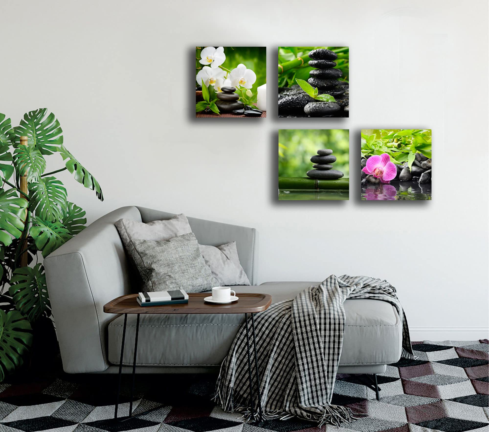 Quadri Moderni ORCHIDEA Zen pietre 4 pezzi quadretti Stampa Tela CANVAS Arredamento XXL Arredo soggiorno salotto camera da letto cucina ufficio centro estetico printerland (4 pezzi 40x40 cm cad.)