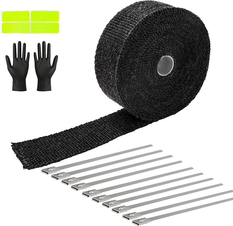 Fita térmica para escapamento JOUGU 5 cm x 10 m em fibra de vidro preta com abraçadeiras