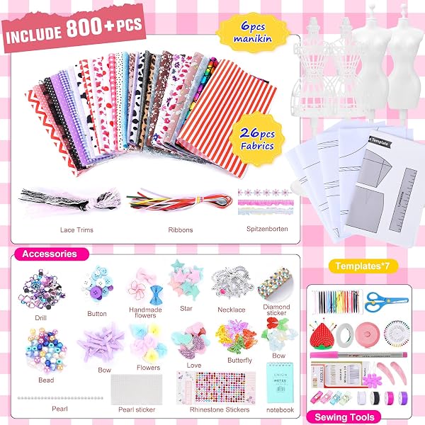 JOTOL Fashion Design Kit,Kit de Création de Mode pour Filles,Design Mode Kit,Créatifs Coffret Styliste Activites avec Mannequin Couture Kits pour Cadeau d'anniversaire Fille 6-12+ans - 2