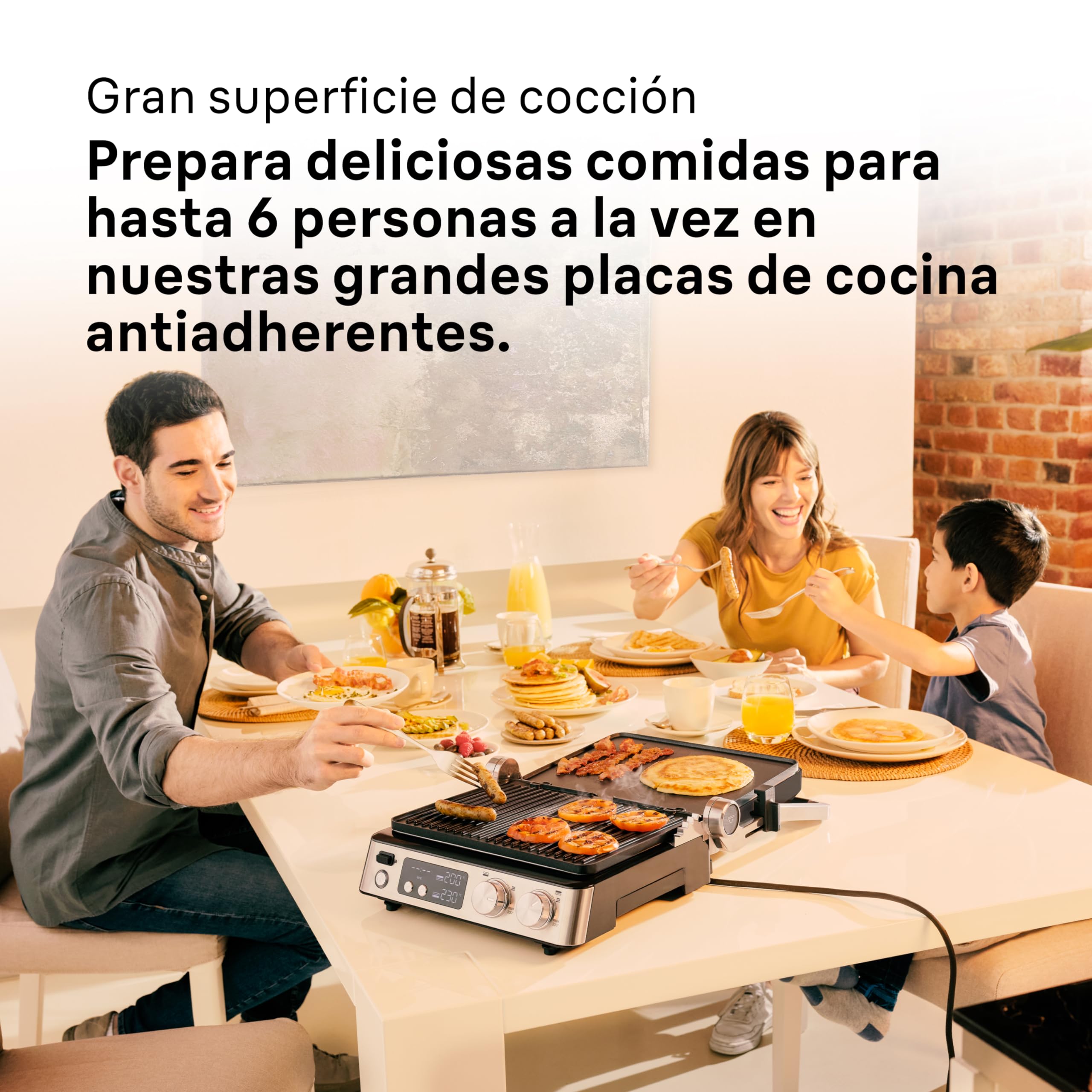 Braun MultiGrill 7 CG 7040, Plancha Cocina Eléctrica con Control Electrónico, 2 Termostatos Independientes, 3 Posiciones de Cocción, Placas Lavables en Lavavajillas, 2000 W, Negro/Acero Inoxidable