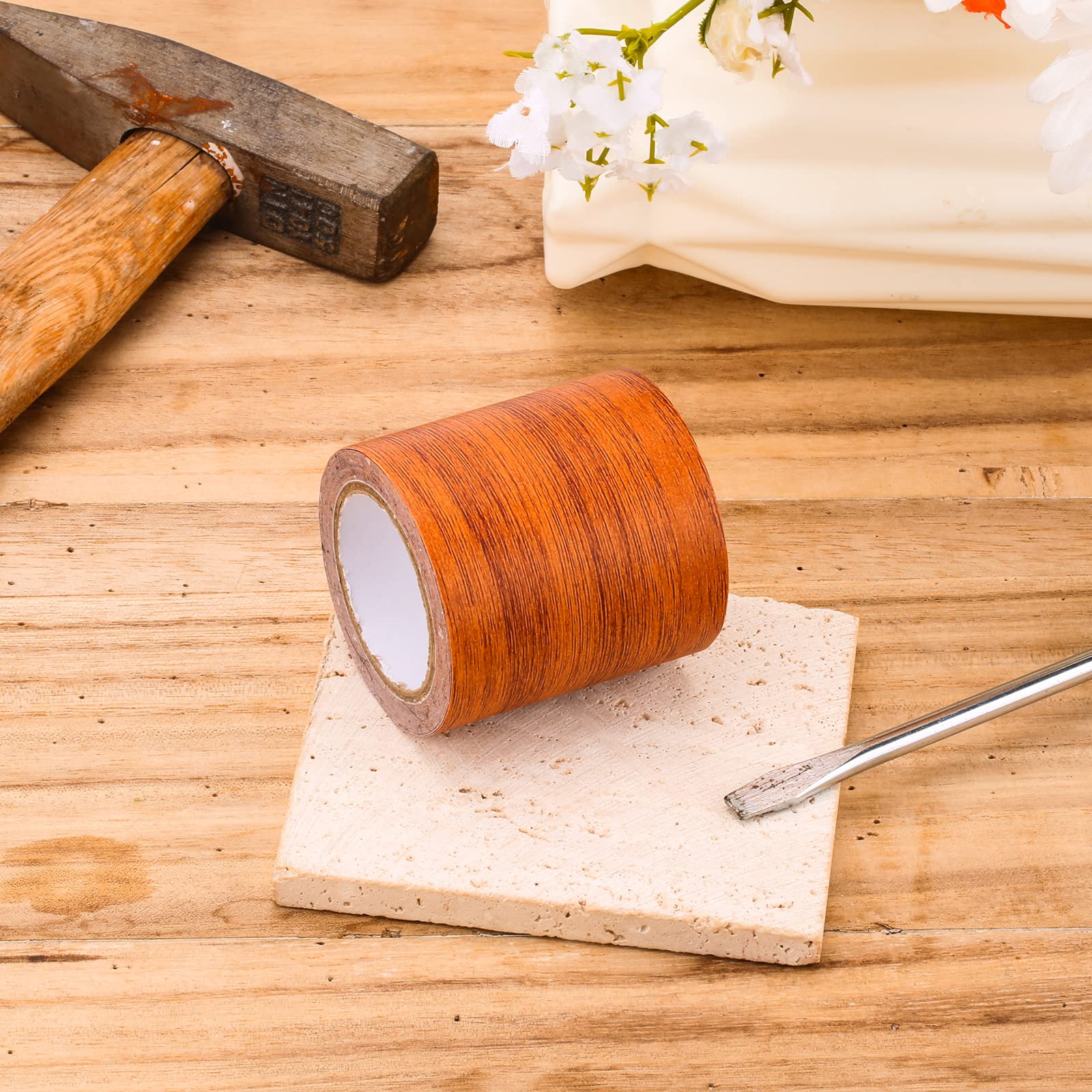 AIEX 1pc Riparazione Nastro per Legno, 5,7 cm x 4,57 m Toppa adesiva per Riparazioni di Venature del Legno per Tavoli, Sedie, Battiscopa, Porte (Marrone)