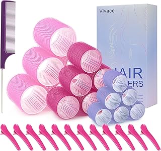 31PCS Heatless Hair Rollers Set, Self Grip Hair Rollers Hair Curlers for Long Medium and Short Hair, 3 Sizes of Large Hair Rollers for Volume Styling, Jumbo Hair Rollers Velcro Rollers for Women and Girls, 6 Small-6 Large-6 Jumbo, Pink-Rose-Purple