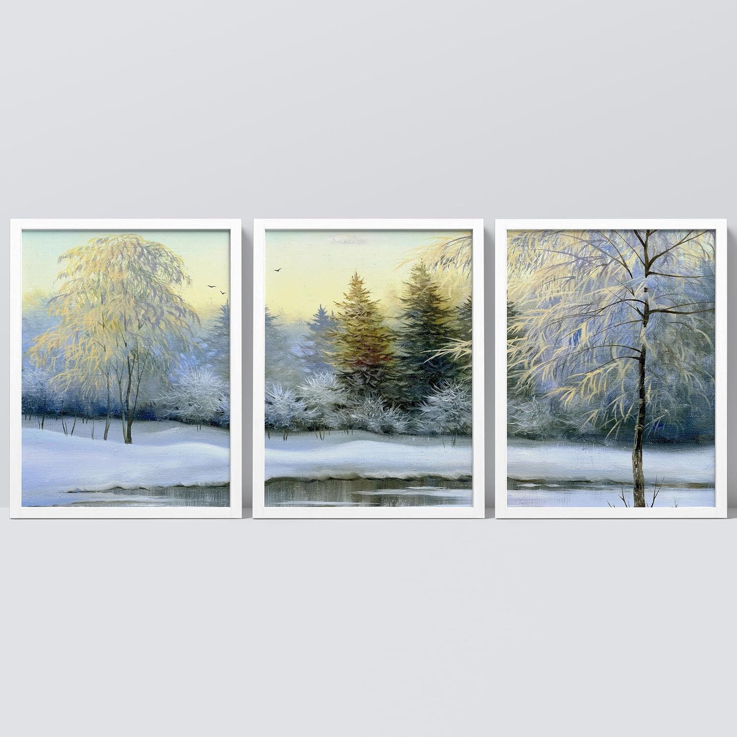 Winter Willow and Pine Trees Snowy Landscape